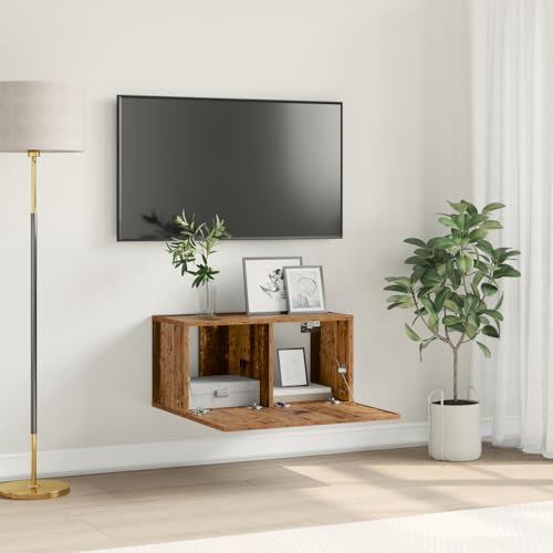 Pangshiyuan Mueble de TV de madera aglomerada rústica con efecto de madera envejecida, 102 x 35 x 45 cm