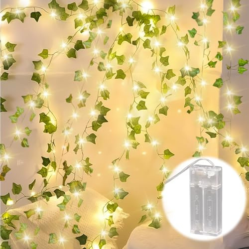 LED Fairy Lights Ivy Artificial 20 m Fake Ivy Garland with 200 LED Lights, Fairy Lights with Flower Garland, Hanging Plants for Indoor Use, Wedding, Party Decoration
