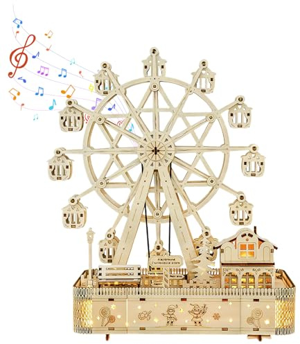 3D Wooden Puzzles for Adults - Ferris Wheel Model Kits with Music & Light, 3D Puzzle Assembly Mechanical Model Building Craft Kit for Teens and Adults