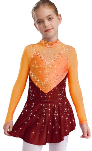Oyolan Rollkunstlauf Kleid Kinder Kinder Eiskunstlaufkleid Kürkleid Rollkunstlauf Bühne Disco Tanz Eiskunstlauf Kleid Schwarz