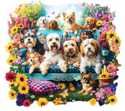 WOODBESTS Holzpuzzle Erwachsene, Gartenwelpe Hund Holzpuzzle, Unregelmäßige einzigartige Puzzle, Schöne Geschenke für Puzzle-Liebhaber (34 * 30.9cm)