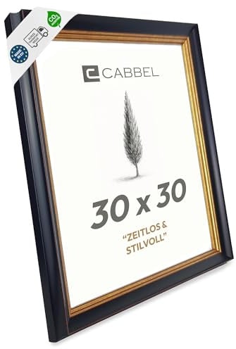 CABBEL Antik Bilderrahmen Schwarz-Gold 30x30 cm AVI – Barock Vintage Fotorahmen quadratisch, verziert mit Ornament-Dekor, klassischer Rahmen für Fotos, Poster, edle Wanddeko in Wohnzimmer, Büro