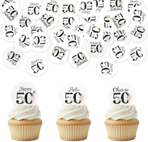 40x Tortendeko Essbar 50 Geburtstag Mann Frau, Esspapier Kuchendeko | Essbare Happy Birthday Cupcake Topper Muffins Deko 50 Jahre Geburtstag Party Dekoration