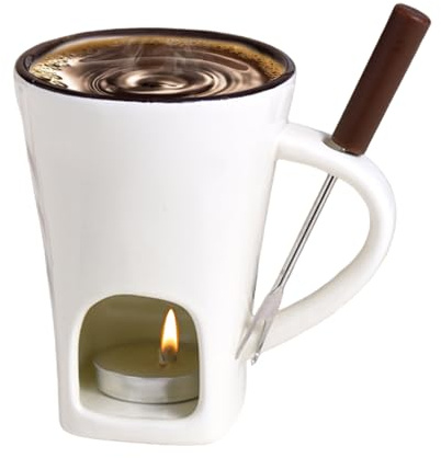 Nudorpn Schokofondue Tasse mit Teelicht, Keramik Fondue Set mit Gabel zum Schmelzen von Schokolade, Mehrzweck Schokoladenfondue Becher für Käse, Butter und Karamell