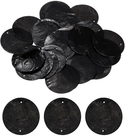 QUARKZMAN 100Pcs 50mm Coquilles De Capiz Rondes, Disques De Coquilles Naturelles Rondes Avec Trou Pour Carillons Vent Rideaux, Noir
