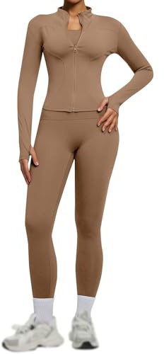 2 Pcs Set Palestra Donna Top e Legging Set da Abbigliamento Sportivo da Palestra Senza Cuciture Yoga Gym Leggings da Yoga a Vita Alta e Giacca con Zipper Completo Sportivo Donna Fitness Activewear