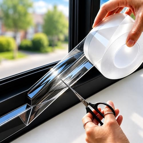 Clear 50mm x 10m Window Sealing Tape, 0.5mm Heavy Duty Draft Excluder Tape | Seal and Save Tape for Window Insulation, Strong Adhesive, Residue-Free Removal, Heat Loss Reduction, Cold Air Blocking