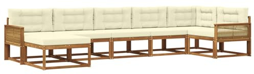 vidaXL Outdoor-Sofagarnitur mit Kissen 7 pcs Natur und Creme, Moderner Garten-Sofa, Flexible Sitzgelegenheit, wetterfestes Set für Entspannung im Hinterhof
