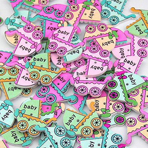 raylinedo® Pack 20 Stück Buggy Tasten Colorful von verschiedenen Ebene rund DIY Holzknöpfe mit 2 Löchern für Nähen und, 1 x Pack