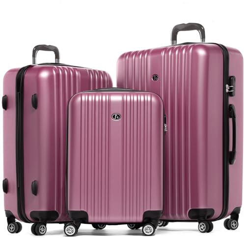 FERGÉ Kofferset 3 teilig Hartschale Toulouse Reisekoffer Trolley-Set (Handgepäck, L, XL) 3er Set Hartschalenkoffer Roll-Koffer 4 Rollen 100% ABS pink