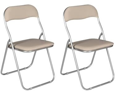Dmora Pieghevoli Imbottite, Set di 6 Salvaspazio, Sedie Metallo e PVC, Poltroncine Richiudibili (Beige), Unica