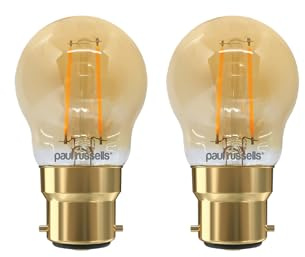 Paul russells LED Filament Golf Ball Light Bayonet Cap B22, 20W Equivalent G45 Bulbs, 2.5W 200LM LED 2200K Amber Lamps, Home Ceiling Chandelier Energy Saving Non-Dimmable Lightbulbs, 2 Pack