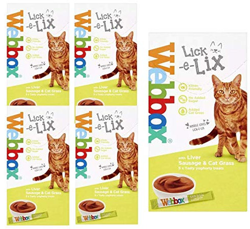 Webbox Lick-e-Lix Yoghurt with Liver Sausage and Cat Grass 5 x 15g Sachets (Pack of 6)