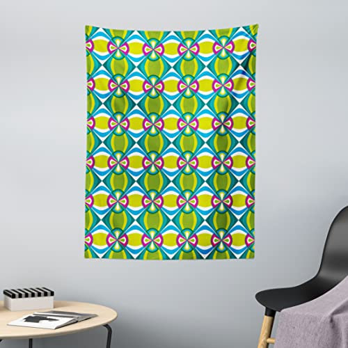 ABAKUHAUS Abstrakt Wandteppich, Floral Kurvige Karo aus Weiches Mikrofaser Stoff Waschbar ohne Verblassen Digitaldruck, 110 x 150 cm, Grün Türkis