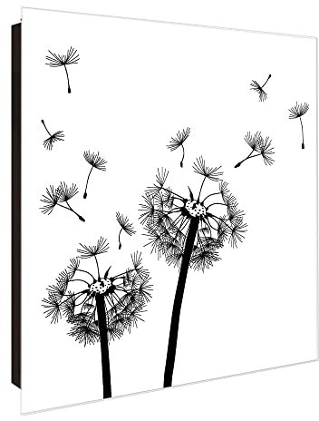 banjado® Großer Schlüsselkasten Glas/Schlüsselbox 30cm x 30cm mit 50 Haken - Motiv Pusteblume 2 /Schlüsselkasten modern für Schlüsselaufbewahrung mit beschreibbarer, magnetischer Glastür