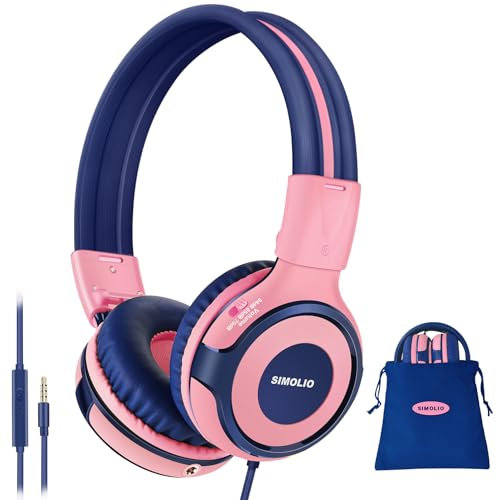 SIMOLIO Casque Enfant, Casques Audio pour Adolescents, Casques Filaires avec Volume Limiter, Pliables et Réglables pour l'Ecole, Le Voyage, Compatibles avec Les Téléphones Portables, Tablettes, PC