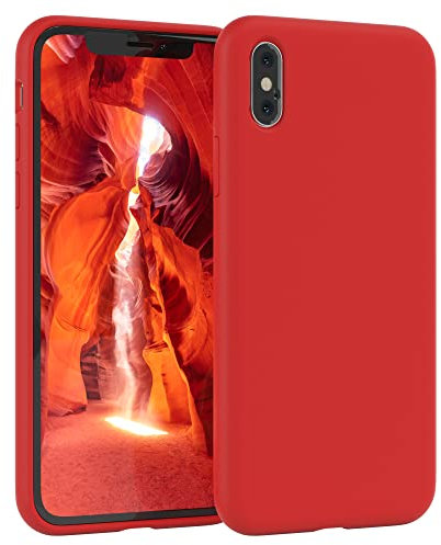 EAZY CASE Premium Silikon Handyhülle kompatibel mit iPhone X/XS, Slimcover mit Kameraschutz und Innenfutter, Silikonhülle, Schutzhülle, Bumper, Handy Case, Hülle, Softcase, Rot