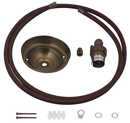 ElekTek Premium Pendant Light Kit DIY 108mm Ceiling Rose Round Flex and Lamp Holder B22 Cord Grip Brushed Antique