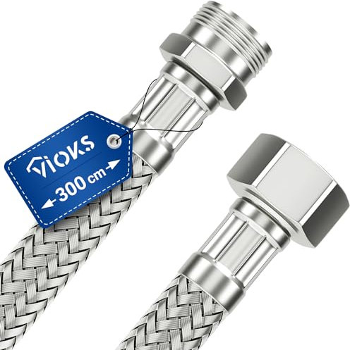 VIOKS Panzerschlauch 1/2 Zoll (19,3mm) AG x ÜM 300 cm & Anschlussschlauch Armatur Verbindungsschlauch Trinkwasserschlauch Schlauch für Küchenarmatur WC Spülkasten Wasserhahn Waschtisch Bad