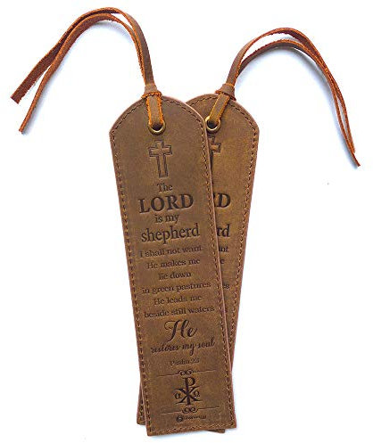 Leder Lesezeichen Leather Bookmarks Mit inspirierendem Bibelvers Psalm 23 Der Herr ist mein Hirte | Handgefertigtes Lesezeichen Echtleder Einzigartige Geschenke Für Frauen, Männer, Kinder - 2er Pack