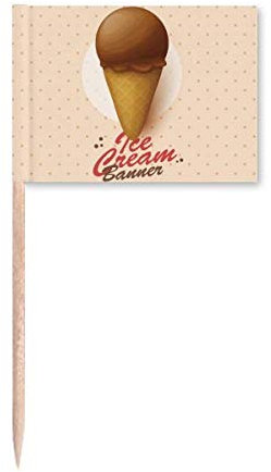 Conos de helado de chocolate marrón para palillos de dientes, banderas para decoración de fiestas