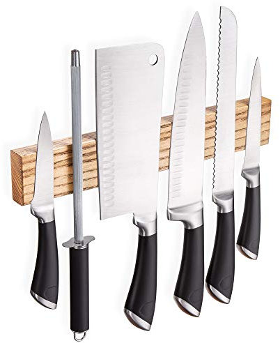 Magnetic knife strip - Magnetic knife Holder 12 inch - wooden magnet knife holder for wall - metal knives magnetic rack ashtree wood knife bar- kitchen knife magnetic strip storage