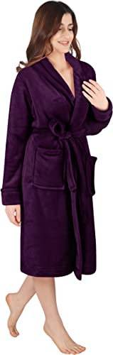 NY Threads vestaglia da donna con collo a scialle, morbida e soffice, abbigliamento per la notte e per il relax, Grande, Prugna