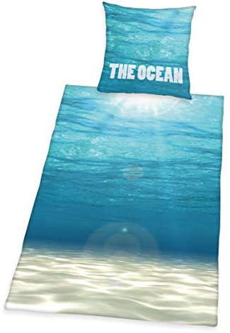 Herding The Ocean Bettwäsche-Set, Kopfkissenbezug 80 x 80 cm, Bettbezug 135 x 200 cm, Mit leichtläufigem Reißverschluss, Baumwolle/Renforcé, Blau