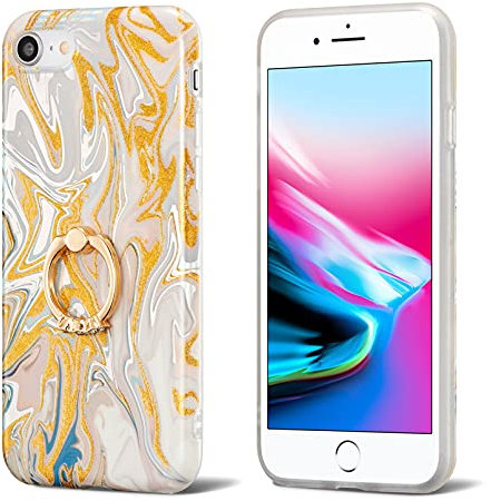 ZCDAYE Case for iPhone 7 Plus iPhone 8 Plus Phone Case, Colorful Glitter Marble Pattern Soft TPU Thin Protective Case Cover with Ring Shockproof Case for iPhone 7 Plus/iPhone 8 Plus-White