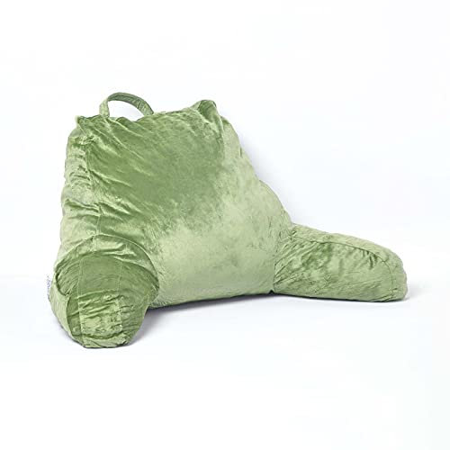 Homescapes Lesekissen mit Armlehnen grün 46cm hoch, Rückenkissen Memory Foam, Relaxkissen groß mit Samt-Bezug