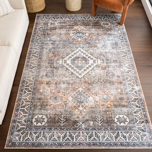 nuLOOM Bowie Teppich, maschinenwaschbar, Stammesmuster, ultradünn, 60 x 90 cm, Rostfarben