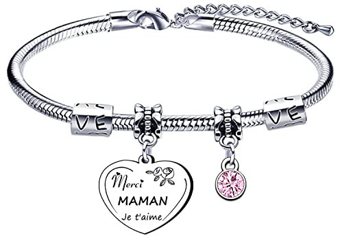 LKJHGF Cadeau de Maman Bracelet d'anniversaire Cadeau fête des mères «Merci Maman Je t'aime»