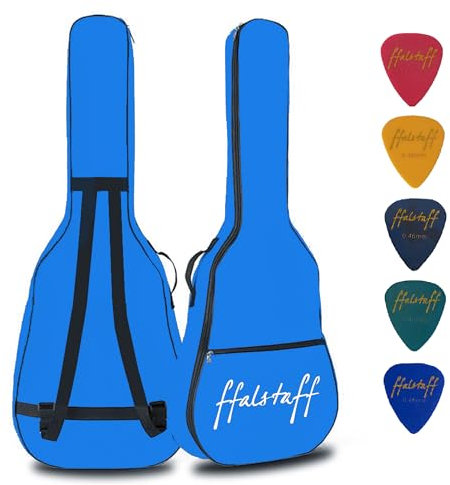 ffalstaff Borsa per Chitarra Acustica 41 in Nylon con due Tracolle uso Zaino e Tasca Porta Accessori 5 Plettri in Omaggio - Blu