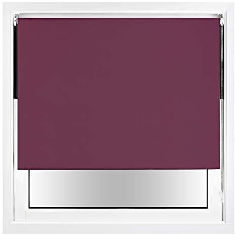 FURNISHED Blackout Roller Blind with Metal Fittings Trimmable Insulated Thermal Fabric Heavy-duty Easy Install Brackets Window Roller Blinds - Aubergine, 45W x 165H cm