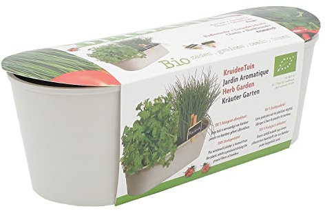 Extragoods Buzzy® Kräutergarten-Set - Bio Bambusschale - Schnittlauch & Koriander - Outdoor - 11 x 28 x 11 cm - Light Brown