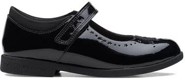 Clarks Magic Step Bar Kid Patent Shoes in Black Patent Wide Fit Size 9.5