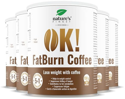 Nature's Finest by Nutrisslim OK! Fatburn Coffee: Instant Kaffee Pulver mit L-Carnitin, Guarana und Holunder - Idealer Abnehmen Kaffee und Natürlicher Energy Drink, Veganer Kaffee, Glutenfrei