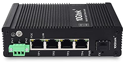 10Gtek 5-Port Industrial DIN-Rail Ethernet Switch Hutschiene, POE 802.3af/at, IP40, 1x Gigabit SFP Slot mit 20-km SFP Transceiver, G0104i-P04, DIN-Rail Mount(Power Supply is not Included)
