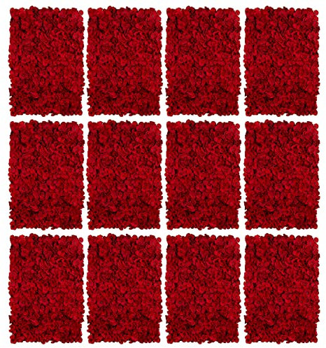 Künstliche Blumen Wand Kunstblumen Deko: Blosmon 12 Stück Rot Blumengestecke Blumenwand Hortensien Dekoblumen Unechte Seidenblumen Gesteck Fuer Hochzeit Balkon Garten Wohnzimmer Tisch Wanddeko