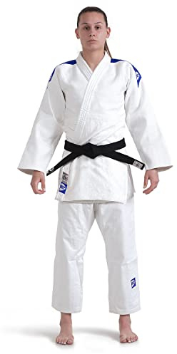 GREEN HILL JUDOGI Bianco Blu Professional IJF Approved Judo GI Kimono Unisex (180 Large, Bianco)