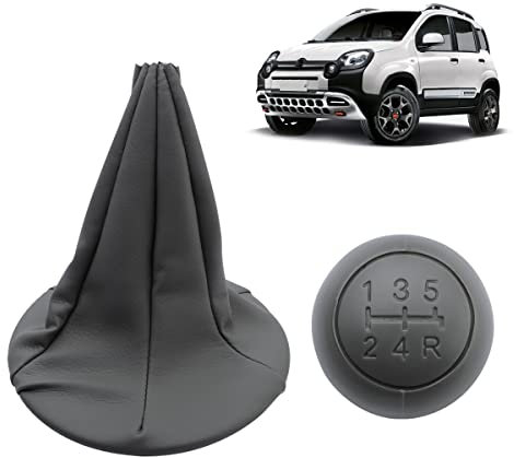 Konuooer Cuffia Cambio per Fiat Panda 169 500 500C + leva del cambio Pomello di Colore Grigio + Anello di Supporto, in Similpelle, Cambio Manuale, Adatto