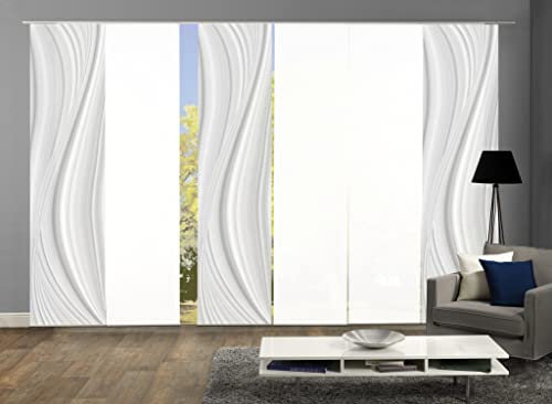 HOME WOHNIDEEN 84677 Schiebegardine LAURINA Digitaldruck Dekostoff Seidenoptik 245x60, Farbe:grau, Größe:245 x 60 cm, Anzahl:6er Set (3X Bedruckt, 3X Uni)