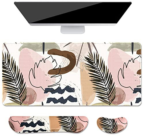 Auhoahsil Ensemble de tapis de souris pour clavier, grand tapis de bureau XXL + repose-poignet pour clavier + coussin de souris ergonomique en mousse à mémoire de forme, 90,2 x 40 cm, pour bureau et