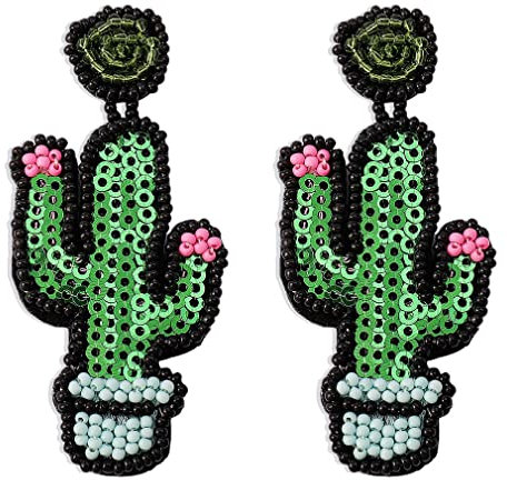 YAZILIND Ohrringe Tropfen Dangle Harz Perlen Paillette Kaktus Frauen Party Vintage Schmuck Hypoallergene Jubiläum Geschenk