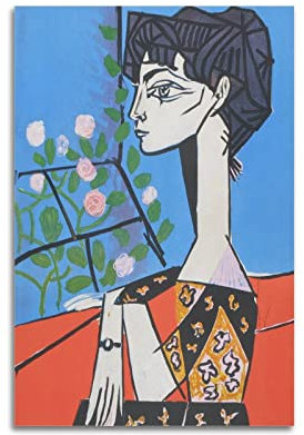 JAHER Pablo Picasso Gemälde – (Jacqueline mit Blumen) Poster Gemälde auf Leinwand Wandkunst Scrollen Bild Druck Wohnzimmer Wanddekoration Häuser 20 x 30 cm