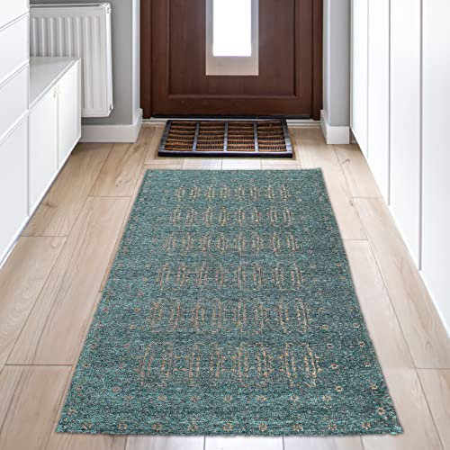Teppich-Traum Teppich Flur Orientalisch Modern Kurzflor Pflegeleicht Hautsympathisch - Petrol Gold, 80 x 150 cm