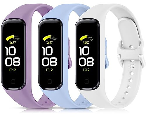 Vancle 3 Stück Armband für Samsung Galaxy Fit 2 Armband für Damen Herren, Weiches TPU Silikon Uhrenarmband Wasserdichtes Sport Ersatzarmband für Samsung Galaxy Fit2, Weiß/Hellblau/Lavendel