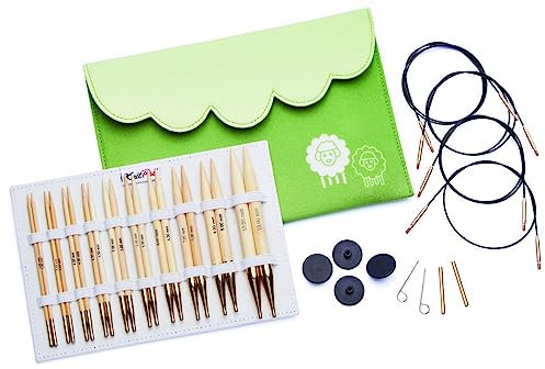 KnitPro austauschbares Nadelspitzen - Set Bamboo Deluxe Set, Holz und Gold