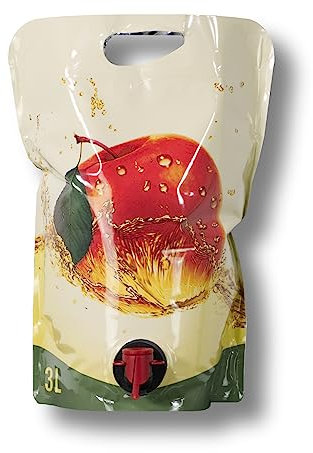 AGRI plus Standbodenbeutel 3 Liter I 10 Stück I Hochwertige Saftbeutel mit Apfel-Motiv I Faltbarer Camping- & Festival-Trinkbeutel mit Zapfhahn I Bag-in-Box-Beutel für Apfelsaft, Saft & Wein