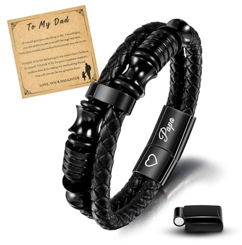 MANVEN Papa Armband Geschenke für Papa Edelstahl Lederarmband Gravur “Papa” Für Herren Männer Vatertagsgeschenk Geburtstagsgeschenk für Papa Vater Werdende Väter Weihnachtstag